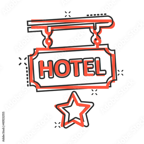 Hotel 1 star sign icon in comic style. Inn cartoon vector illustration on white isolated background. Hostel room information splash effect business concept.