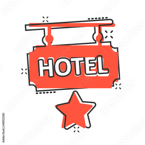 Hotel 1 star sign icon in comic style. Inn cartoon vector illustration on white isolated background. Hostel room information splash effect business concept.