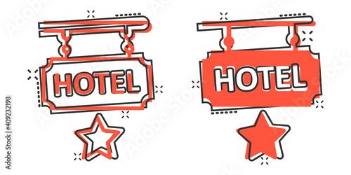 Hotel 1 star sign icon in comic style. Inn cartoon vector illustration on white isolated background. Hostel room information splash effect business concept.