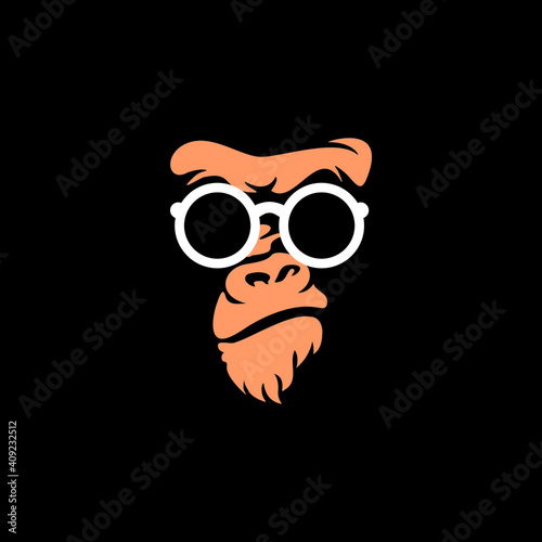 gorilla head vector logo, 
Vector logo illustration, ferocious gorilla head on black background