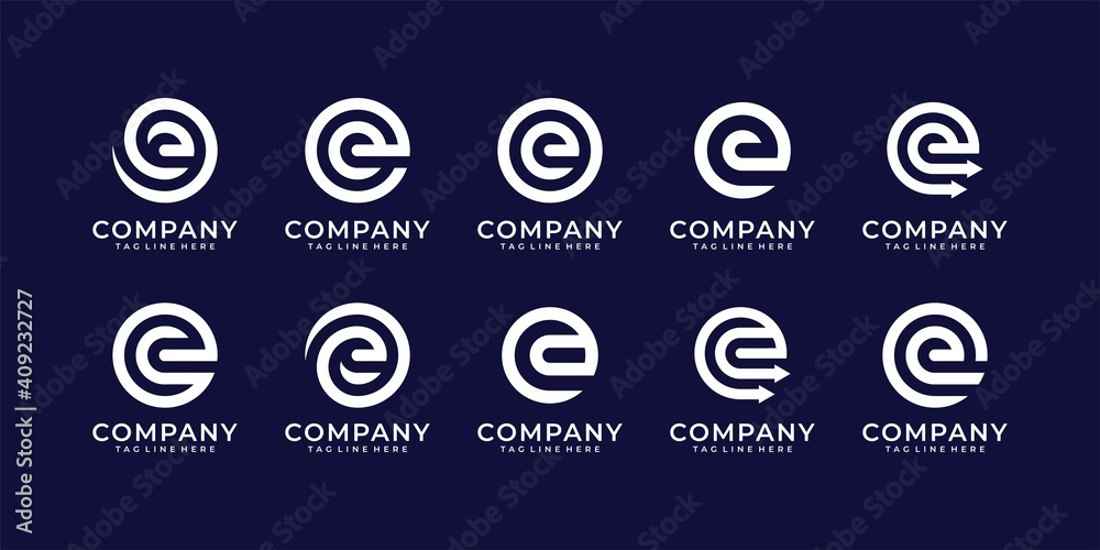 Collection of letter e in circle monogram logo