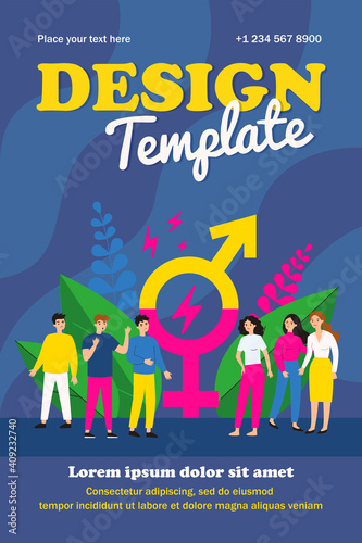 Men and women quarrelling between each other. Gender, inequality. Flat vector illustration. Social problem concept can be used for presentations, banner, website design, landing web page