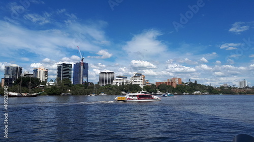 Riverside cityscape view from Eagle Street  Brisbane  Australia