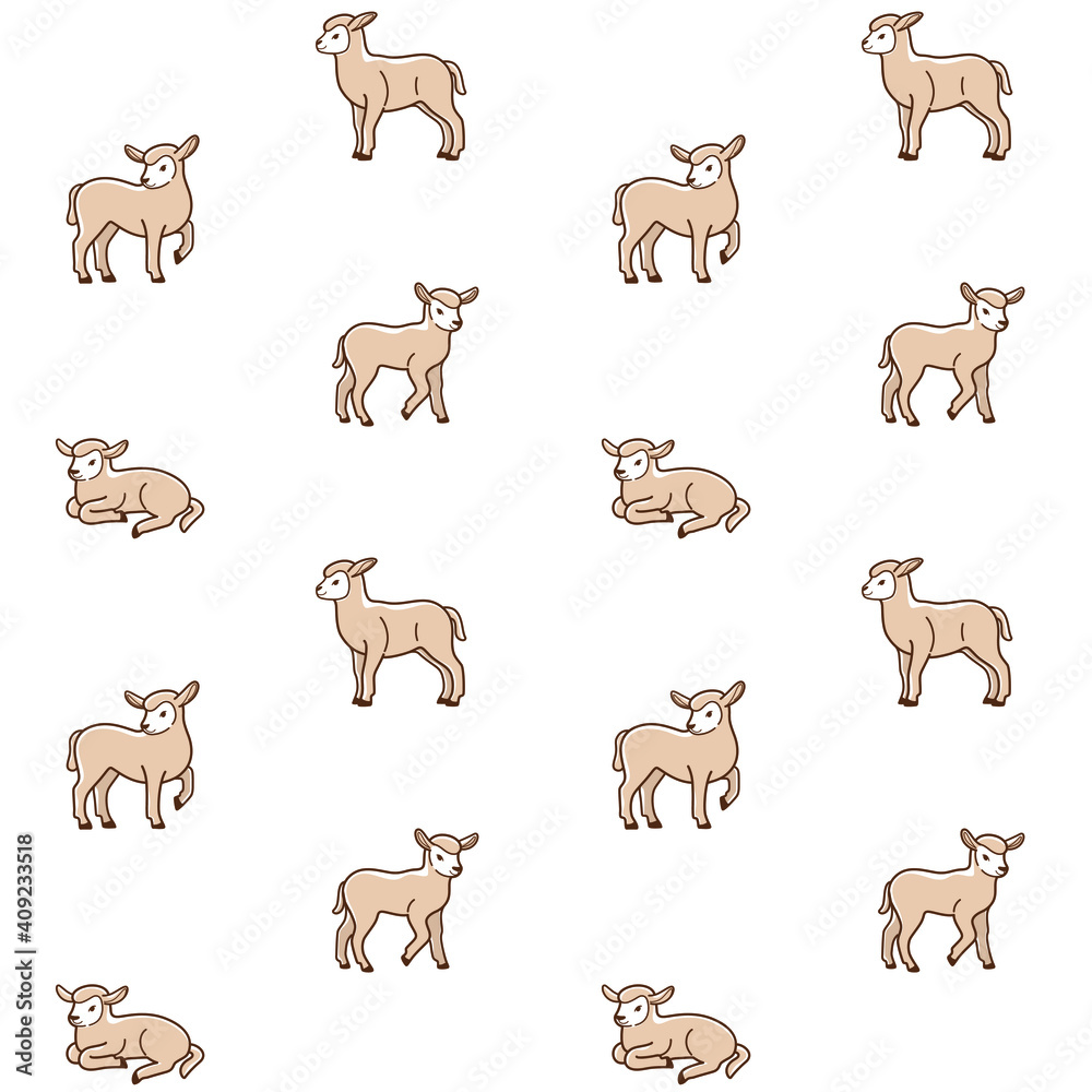 Fototapeta premium Simple seamless trendy pattern with lamb. Contour design vector print.