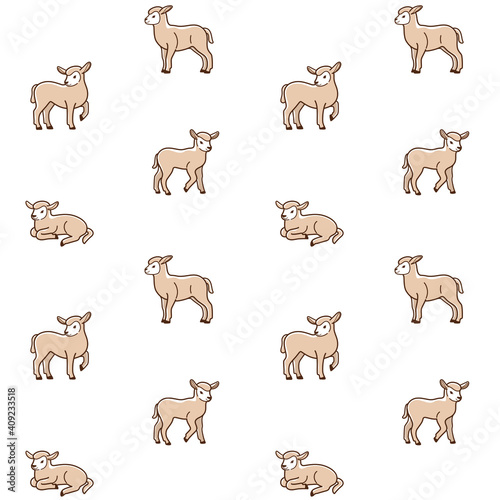 Simple seamless trendy pattern with lamb. Contour design vector print.