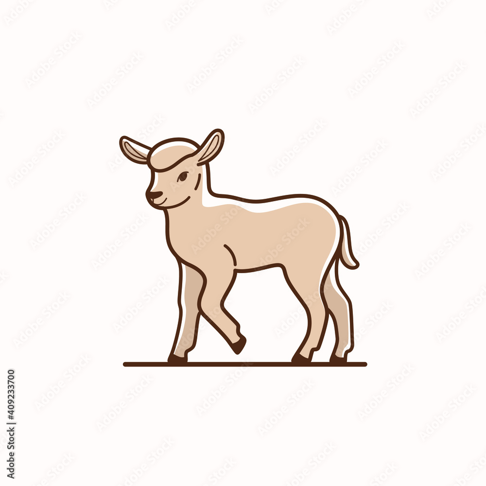 Illustration of lamb. Simple contour vector illustration for emblem, badge, insignia.