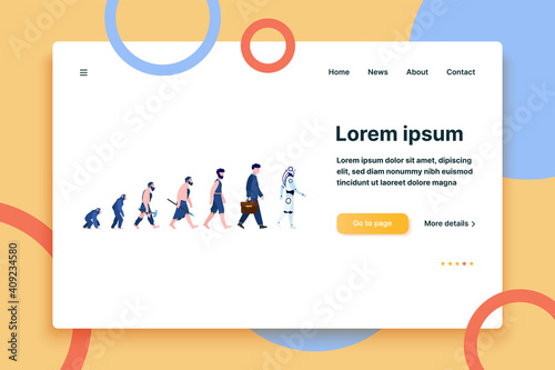 Cartoon human evolution isolated flat vector illustration. Man from monkey and caveman to cyborg or robot. Reality, history and anthropology concept