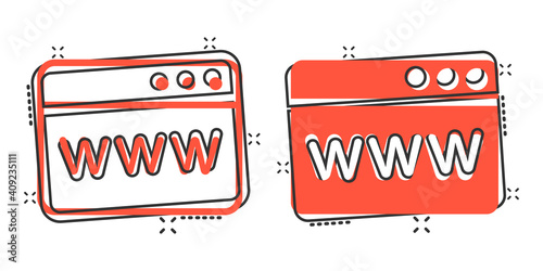 Website domain icon in comic style. Com internet address cartoon vector illustration on white isolated background. Server splash effect business concept.