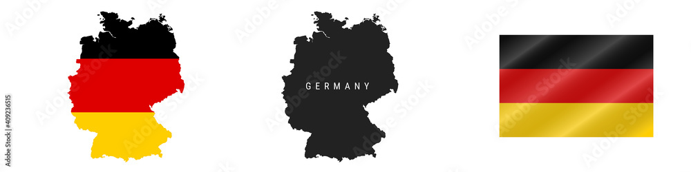 Germany. Map with masked flag. Detailed silhouette. Waving flag. Vector illustration isolated on white.