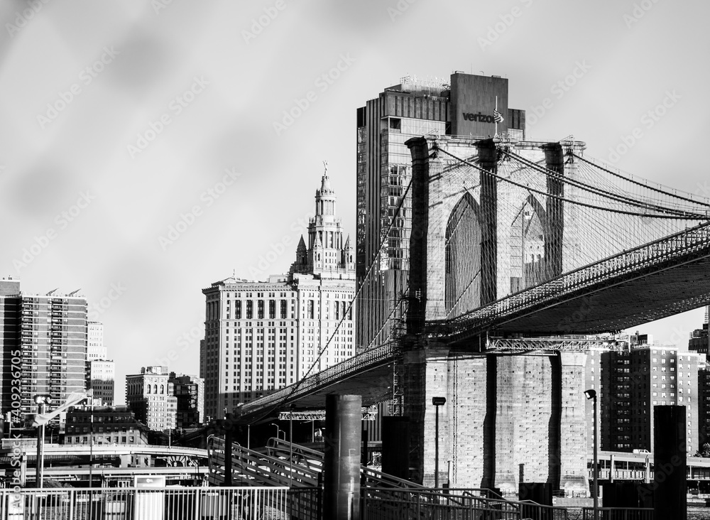city bridge and city skyline Brooklyn New York 