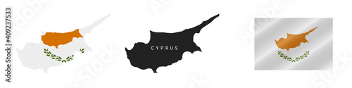 Cyprus. Map with masked flag. Detailed silhouette. Waving flag. Vector illustration isolated on white.