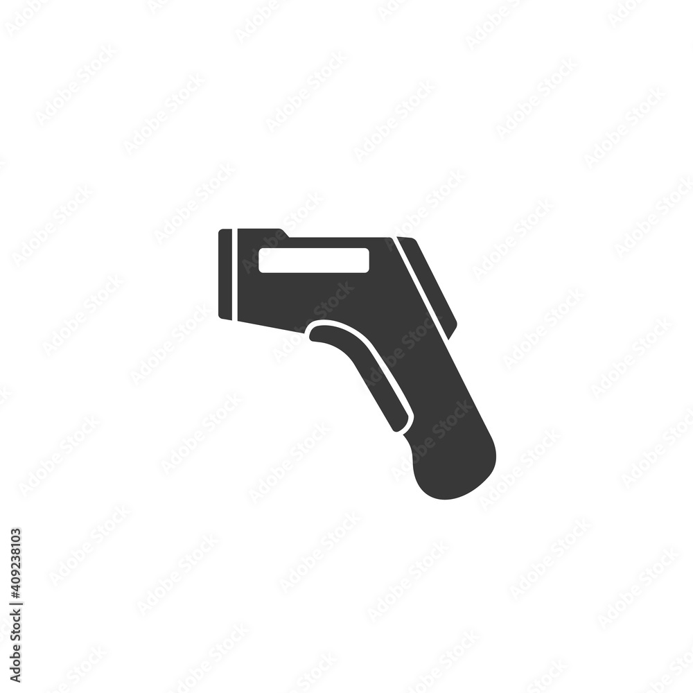 Silhouette Forehead Infrared Thermometer. Outline icon of digital device measuring temperature Silhouette Forehead Infrared Thermometer. Outline icon of digital device measuring temperature