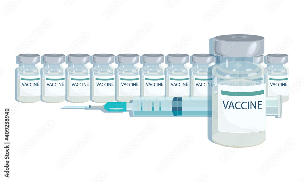 Vaccine. Syringe injection. Medical syringe with needle for protection flu virus and coronavirus. Vaccination. Covid vaccine isolated on white. Liquid drug. Vector illustration Vaccine. Syringe injection. Medical syringe with needle for protection flu virus and coronavirus. Vaccination. Covid vaccine isolated on white. Liquid drug. Vector illustration