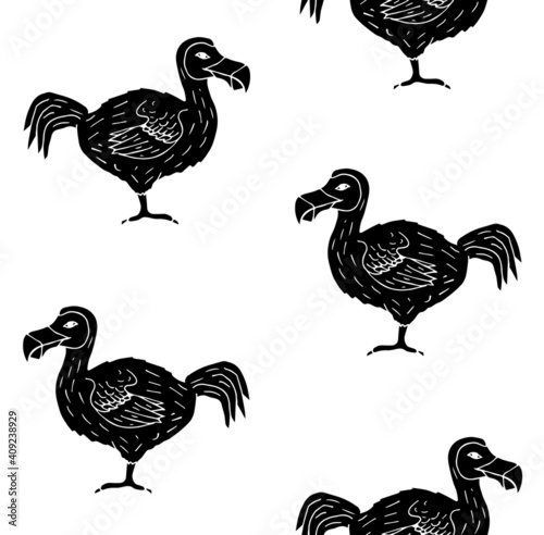 Vector seamless pattern of hand drawn doodle sketch black dodo bird isolated on white background