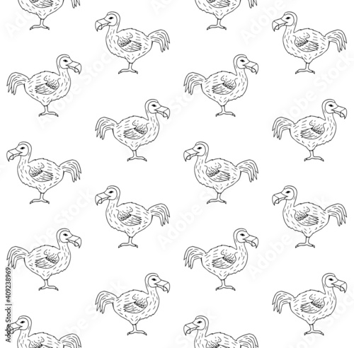 Vector seamless pattern of hand drawn doodle sketch dodo bird isolated on white background