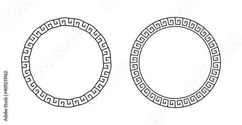 Set greek circle frame. Meander pattern collection circular border. Greek frame. Greece ornament. Grecian ancient style. Roman design. Geometric mediterranean decor. Element antique symbol. Vector