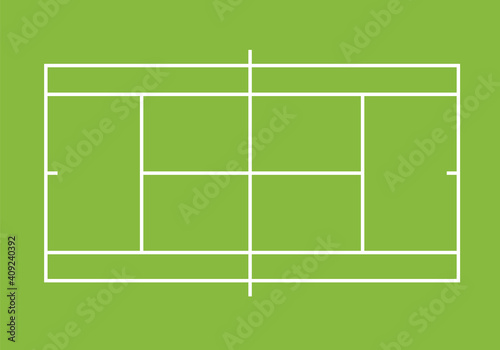 Vector flat top view of white tennis court isolated on green background