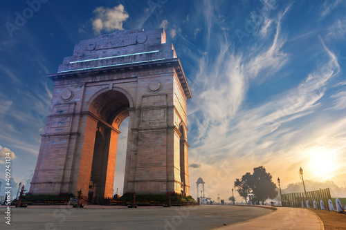 India Gate in New Delhi, sunset view photo