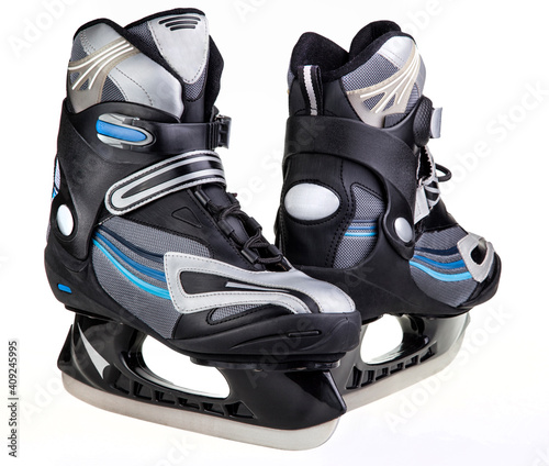 Man's hockey skates on white background