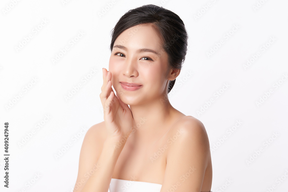 Beautiful young asian woman with clean fresh skin on white background, Face care, Facial treatment, Cosmetology, beauty and spa, Asian women portrait Beautiful young asian woman with clean fresh skin on white background, Face care, Facial treatment, Cosmetology, beauty and spa, Asian women portrait