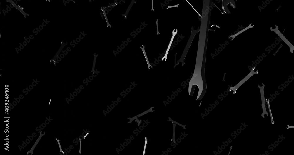 3d render with metal wrenches falling on black background 3d render with metal wrenches falling on black background
