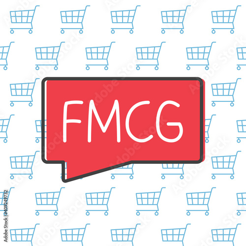 FMCG (Fast Moving Consumer Goods) on shopping trolley pattern- vector illustration