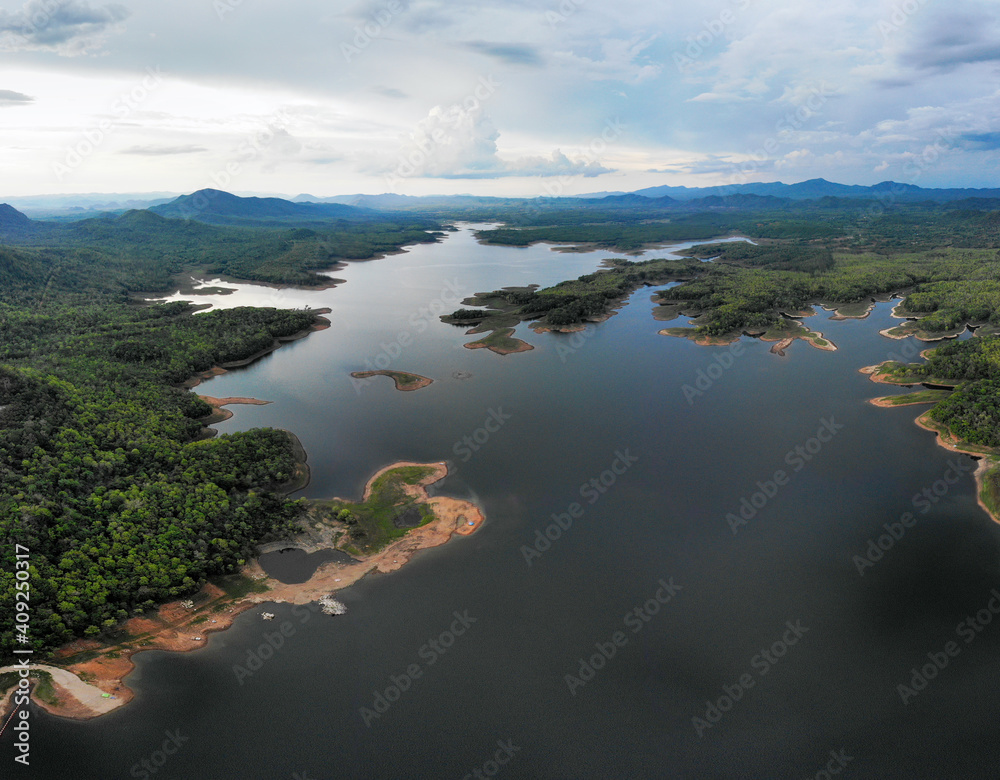Aerial view of Mae Jang Dam and Reservoir