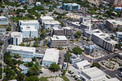 Aerial view of coastline of Grand Cayman, Cayman Islands, Capital, George Town, Financial District