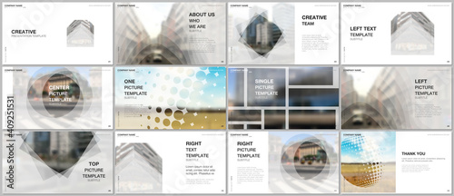 Presentation design vector templates, multipurpose template for presentation slide, flyer, brochure cover design, infographic report presentation. Corporate business concept with abstract ackgrounds.