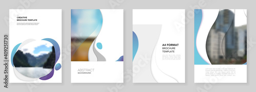 A4 brochure layout of covers design templates with fluid colorful trendy blue gradients geometric shapes for flyer leaflet, A4 format brochure design, report, presentation, magazine cover, book design