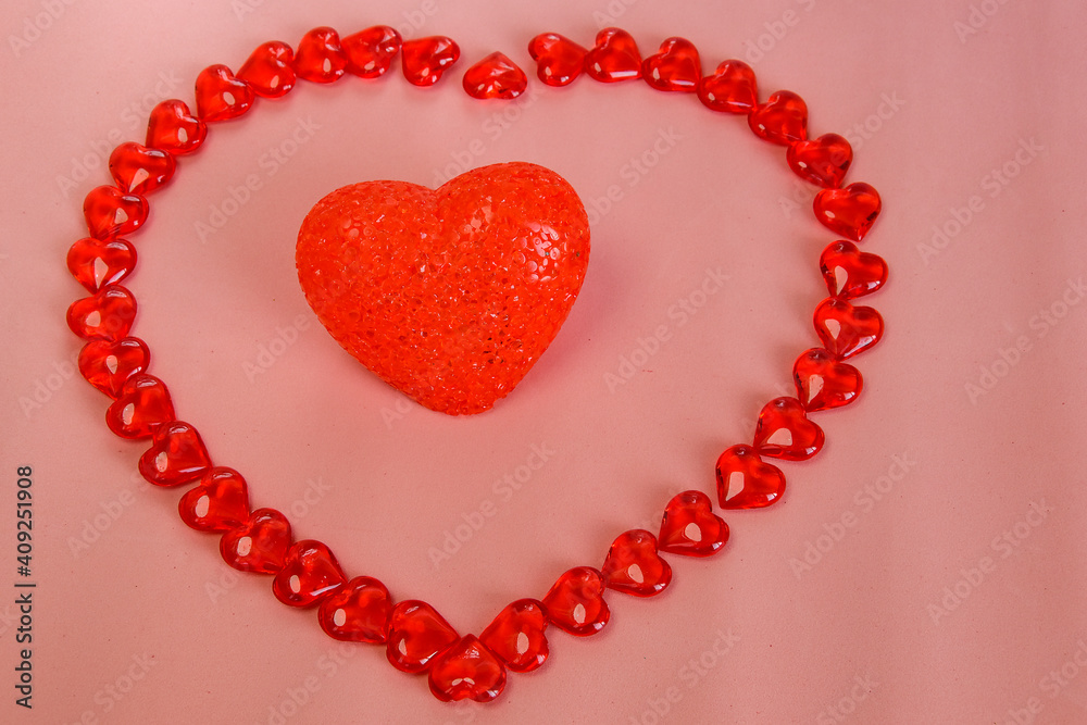 Heart reddish big heart on a pink background. Postcard for lovers, Valentine's day, wedding.