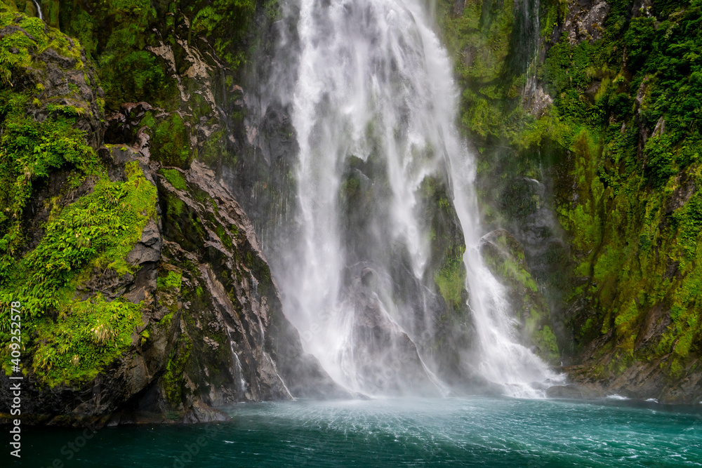 Stirling Falls in Milford Sound in Fiordland National Park, Southland, South Island, New Zealand