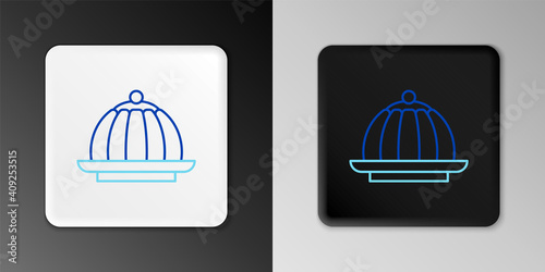 Line Pudding custard with caramel glaze icon isolated on grey background. Colorful outline concept. Vector.