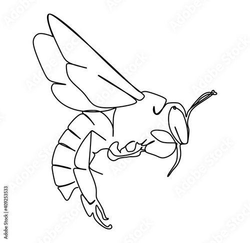 Bee wasp. Continuous one line drawing