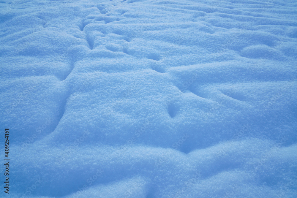 Obraz premium Snowdrifts with visible traces of animals and people in winter