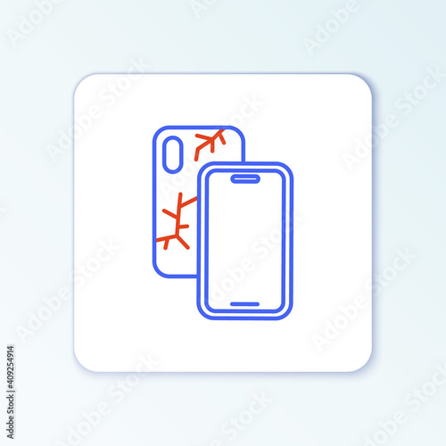 Line Smartphone with broken screen icon isolated on white background. Shattered phone screen icon. Colorful outline concept. Vector.