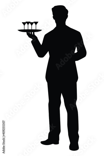 Waiter in restaurant silhouette vector on white background