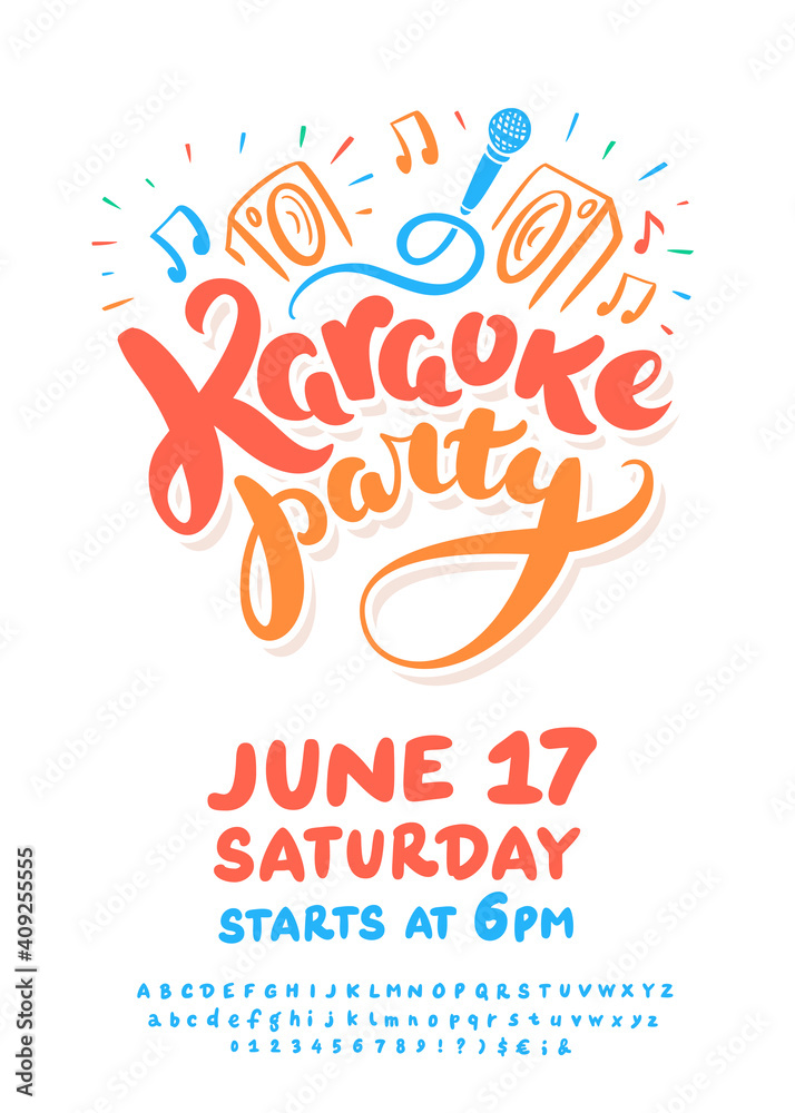 Karaoke party. Vector handwritten lettering invitation.