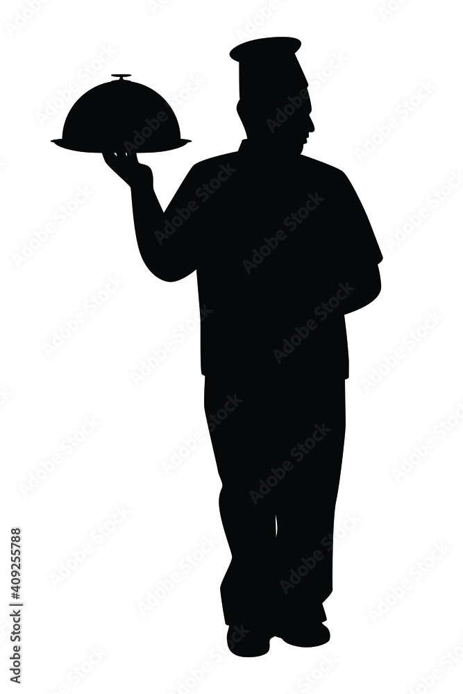 Chef in restaurant silhouette vector on white background