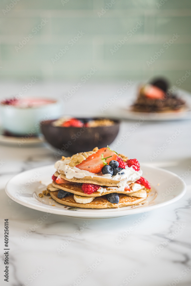 mixed fruit pancakes for breakfast Stock Photo Adobe Stock