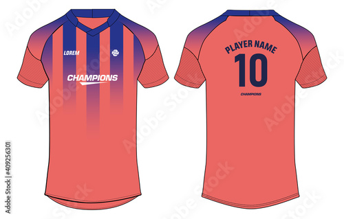 Sports jersey t shirt design concept vector template, football jersey concept with front and back view for football, Cricket, soccer, Volleyball, Rugby, tennis and badminton uniform