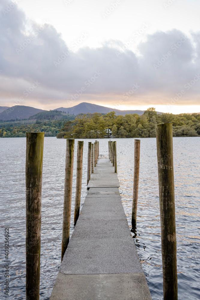 Dock along Derwentwater lake in Keswick, UK