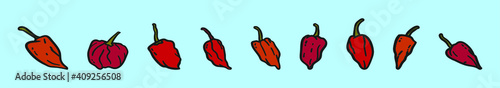 set of habanero chilli cartoon icon design template with various models. vector illustration isolated on blue background