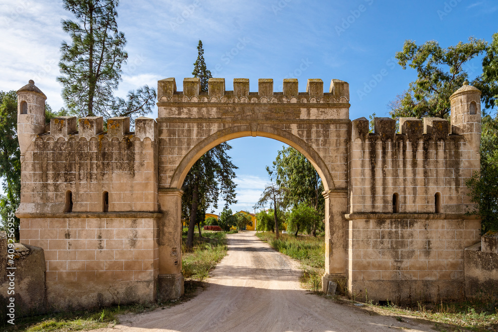 Big entrance to farm and winery in Alentejo, Portugal
