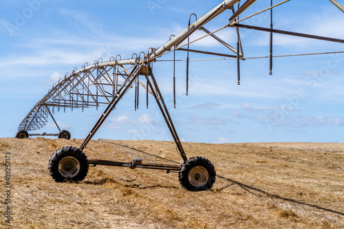 Irrigation system standing on a dry field in Alentejo, Portugal