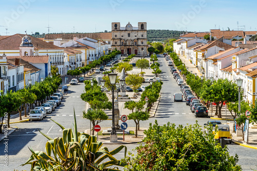 Main square in city center of historic Vila Vicosa, Alentejo, Portugal photo