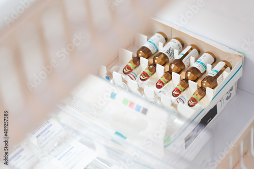 a package of drug ampoules
