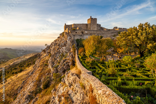Medieval castle in Marvao at sunset, Portugal