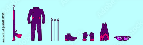 set of spearfishing cartoon icon design template with various models. vector illustration isolated on blue background