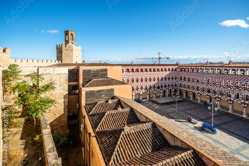 Tower of fortified Alcazaba castle and Plaza Alta in Badajoz, Extremadura, Spain photo